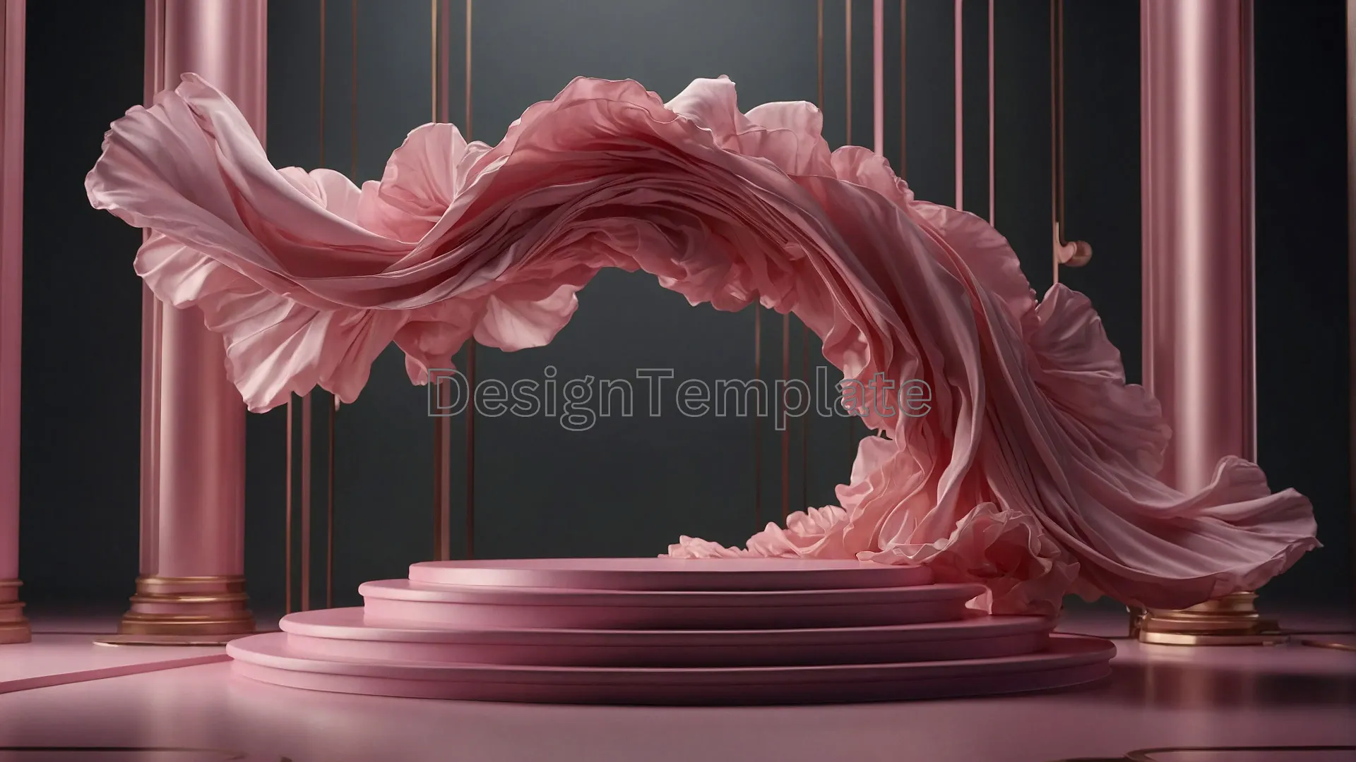 Luxurious 3D Podium in Middle with Flying Pink Cloth Image image